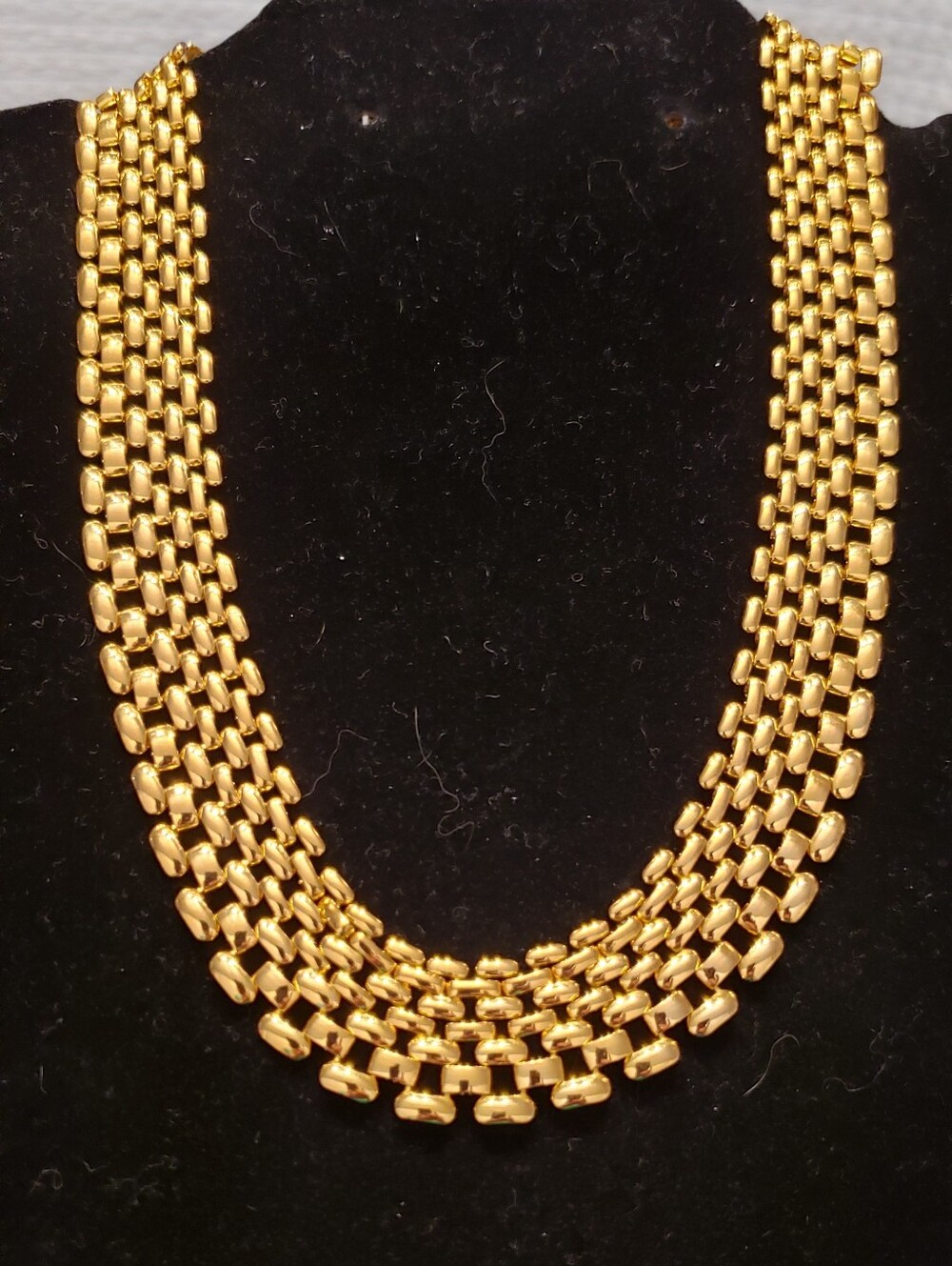 Vintage 80s Premier Designs Panther Weave Necklace, Heavy Goldtone Choker, Glam!